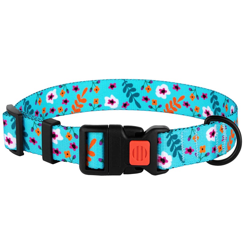 CollarDirect Nylon Dog Collar Floral Pattern Aquamarine 12-16 inch - Image 2